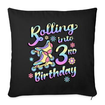Rolling Into 3rd Birthday Roller Skater Inline - Housse de coussin décorative 45 x 45 cm - noir - Devant