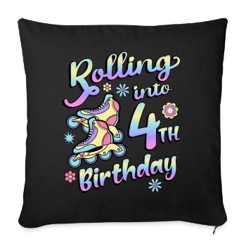 Rolling Into 4th Birthday Roller Skater Inline - Housse de coussin décorative 45 x 45 cm - noir - Devant