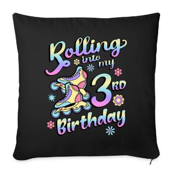 Roulant dans mon 3ème anniversaire roller skater inline - Housse de coussin décorative 45 x 45 cm - noir - Devant