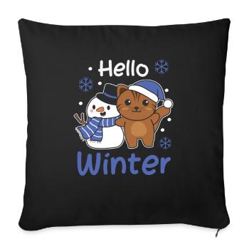 Cat Hello Winter Snowman Snow Christmas - Sofa pillowcase 17,3'' x 17,3'' (45 x 45 cm) - black - Front
