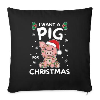 Je veux un cochon pour les cochons doux de Noël - Housse de coussin décorative 45 x 45 cm - noir - Devant
