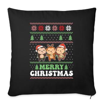 Merry Christmas retro ugly christmas monkeys - Sofa pillowcase 17,3'' x 17,3'' (45 x 45 cm) - black - Front