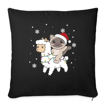 Katze Lama Alpaka Weihnachten Schnee Winter Tiere - Sofakissenbezug 45 x 45 cm - Schwarz - Vorne