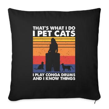 Pet Cats Play Conga Drums & Know Things - Sofa pillowcase 17,3'' x 17,3'' (45 x 45 cm) - black - Front