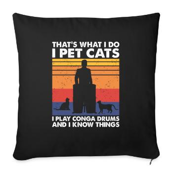 Pet Cats Play Conga Drums & Know Things - Sofa pillowcase 17,3'' x 17,3'' (45 x 45 cm) - black - Front