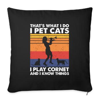 That's What Do Pet Cats Play Cornet & Know Things - Sofa pillowcase 17,3'' x 17,3'' (45 x 45 cm) - black - Front