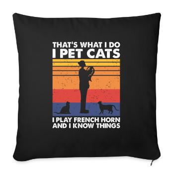 Les chats de compagnie jouent Français corne et savent des choses - Housse de coussin décorative 45 x 45 cm - noir - Devant