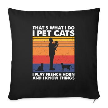 Les chats de compagnie jouent Français corne et savent des choses - Housse de coussin décorative 45 x 45 cm - noir - Devant