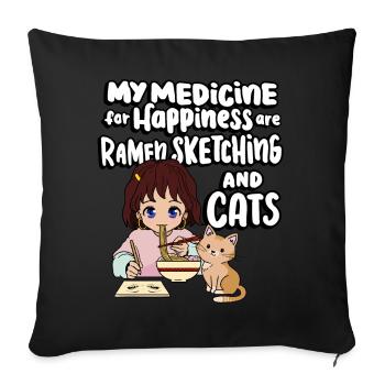 My medicine for happiness is anime, - Sofa pillowcase 17,3'' x 17,3'' (45 x 45 cm) - black - Front