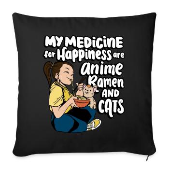 My medicine for happiness is anime, - Sofa pillowcase 17,3'' x 17,3'' (45 x 45 cm) - black - Front