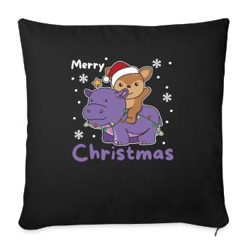 Noël Hippopotames Cerf Joyeux Noël Cerf-hippopotame - Housse de coussin décorative 45 x 45 cm - noir - Devant
