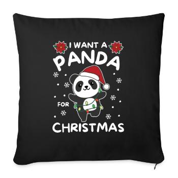 Je veux un panda pour Noël pandas mignons - Housse de coussin décorative 45 x 45 cm - noir - Devant