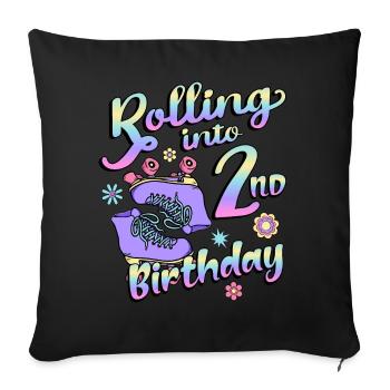 Rolling Into 2nd Birthday Quad Skater Rollschuhe - Sofakissenbezug 45 x 45 cm - Schwarz - Vorne