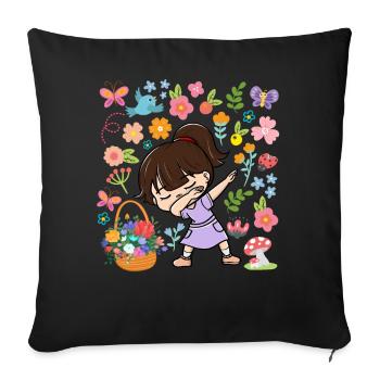 Dabbing Girl Hippie Bouquet Basket Spring - Sofa pillowcase 17,3'' x 17,3'' (45 x 45 cm) - black - Front
