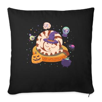 Citrouille effrayante Chat de vacances endormi Halloween - Housse de coussin décorative 45 x 45 cm - noir - Devant