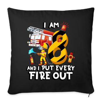 Fire engine firefighting I am 8 years old - Sofa pillowcase 17,3'' x 17,3'' (45 x 45 cm) - black - Front