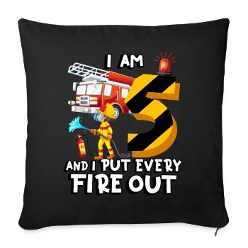 Camion de pompiers avec le thème J’ai 5 ans, - Housse de coussin décorative 45 x 45 cm - noir - Devant