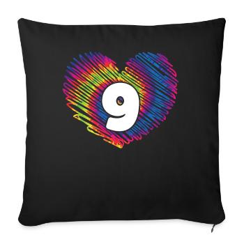 9th birthday Heart Tie Dye | Tie Dye Themed - Sofa pillowcase 17,3'' x 17,3'' (45 x 45 cm) - black - Front