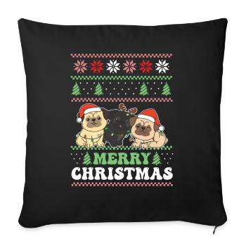 Merry Christmas retro ugly christmas Mops - Sofakissenbezug 45 x 45 cm - Schwarz - Vorne