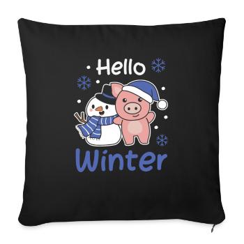 Pig Hello Winter Snowman Snow Christmas - Sofa pillowcase 17,3'' x 17,3'' (45 x 45 cm) - black - Front