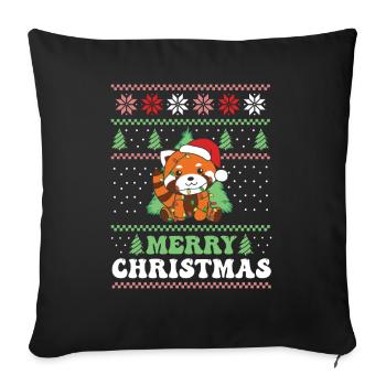 Joyeux Noël rétro moche Noël Panda roux - Housse de coussin décorative 45 x 45 cm - noir - Devant