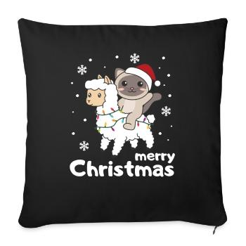 Katze Lama Alpaka Weihnachten Schnee Winter Tiere - Sofakissenbezug 45 x 45 cm - Schwarz - Vorne