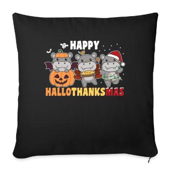 Joyeux Hellothanksmas Hippos Noël Hippopotame - Housse de coussin décorative 45 x 45 cm - noir - Devant