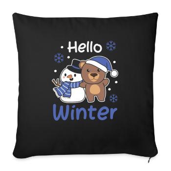 Bear Hello Winter Snowman Snow Christmas - Sofa pillowcase 17,3'' x 17,3'' (45 x 45 cm) - black - Front