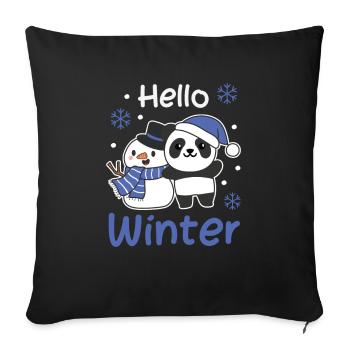 Panda Hello Winter snowman snow - Sofa pillowcase 17,3'' x 17,3'' (45 x 45 cm) - black - Front