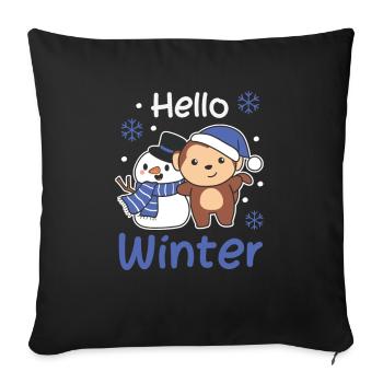 Singe Hello Bonhomme de neige d’hiver Noël - Housse de coussin décorative 45 x 45 cm - noir - Devant