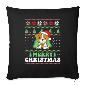 Joyeux Noël rétro moche Noël Jack Russell - Housse de coussin décorative 45 x 45 cm - noir - Devant