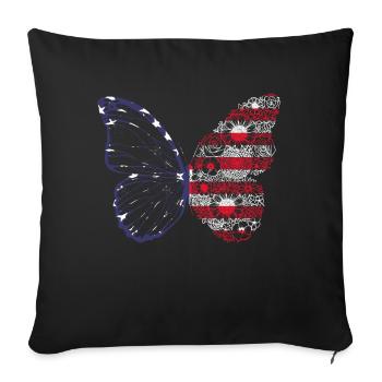 Papillon floral 4 juillet Jour de l’indépendance - Housse de coussin décorative 45 x 45 cm - noir - Devant