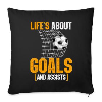 La vie est faite de buts et de passes décisives Football de futbol - Housse de coussin décorative 45 x 45 cm - noir - Devant