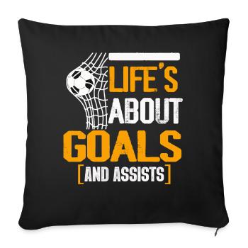 La vie est faite de buts et de passes décisives Football de futbol - Housse de coussin décorative 45 x 45 cm - noir - Devant