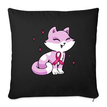 Pink Cute Bow Cat October - Sofa pillowcase 17,3'' x 17,3'' (45 x 45 cm) - black - Front