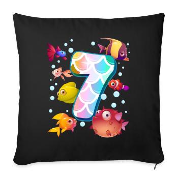 7. Geburtstag | Regenbogenfisch Geburtstag | - Sofakissenbezug 45 x 45 cm - Schwarz - Vorne
