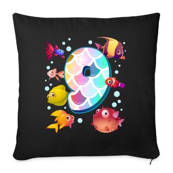 9. Geburtstag | Regenbogenfisch Geburtstag | - Sofakissenbezug 45 x 45 cm - Schwarz - Vorne