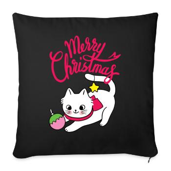 Funny Cat, Merry Christmas, Christmas Saying - Sofa pillowcase 17,3'' x 17,3'' (45 x 45 cm) - black - Front