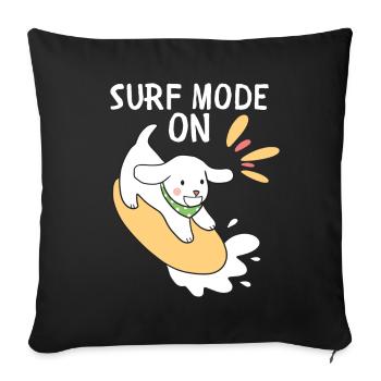 Drôle de surfeur, surf, chien avec planche de surf disant - Housse de coussin décorative 45 x 45 cm - noir - Devant