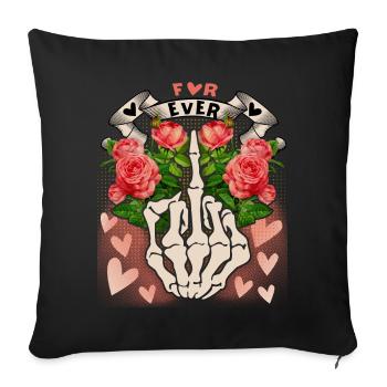 Drôle de main de squelette, majeur, amour vintage - Housse de coussin décorative 45 x 45 cm - noir - Devant