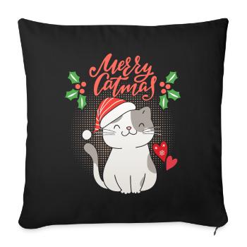 Christmas with funny cat, Merrry-Catmas, Pun - Sofa pillowcase 17,3'' x 17,3'' (45 x 45 cm) - black - Front