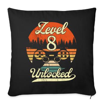 Niveau 8 Débloqué Hommes Garçons Gamer 8 Anniversaire - Housse de coussin décorative 45 x 45 cm - noir - Devant