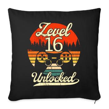 Niveau 16 Hommes Débloqués Gamer 16 Birthday Gamer - Housse de coussin décorative 45 x 45 cm - noir - Devant