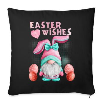 Pâques, nain gnome avec œuf de Pâques, drôle de gnome - Housse de coussin décorative 45 x 45 cm - noir - Devant