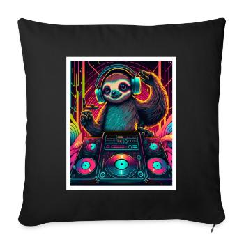 Faultier Morgenmuffel DJ Musik Retro Neon House - Sofakissenbezug 45 x 45 cm - Schwarz - Vorne