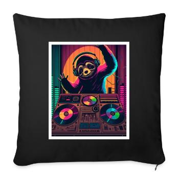 Faultier Morgenmuffel DJ Musik Retro Neon House - Sofakissenbezug 45 x 45 cm - Schwarz - Vorne