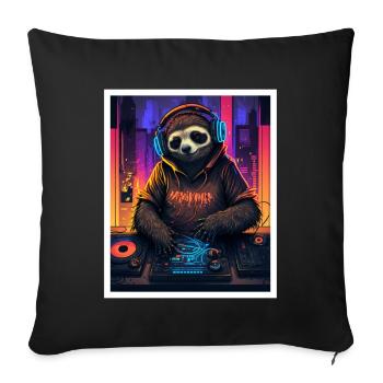 Faultier Morgenmuffel DJ Musik Retro Neon House - Sofakissenbezug 45 x 45 cm - Schwarz - Vorne
