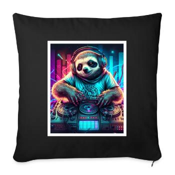 Faultier Morgenmuffel DJ Musik Retro Neon House - Sofakissenbezug 45 x 45 cm - Schwarz - Vorne