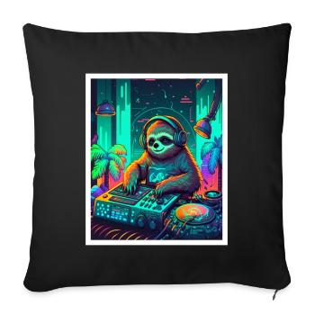 Faultier Morgenmuffel DJ Musik Retro Neon House - Sofakissenbezug 45 x 45 cm - Schwarz - Vorne