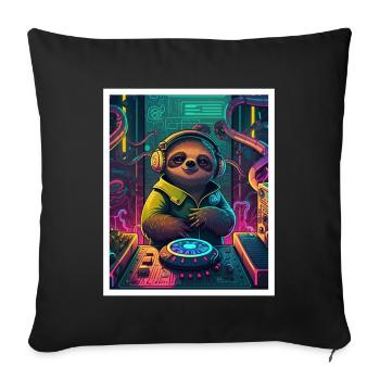 Faultier Morgenmuffel DJ Musik Retro Neon House - Sofakissenbezug 45 x 45 cm - Schwarz - Vorne